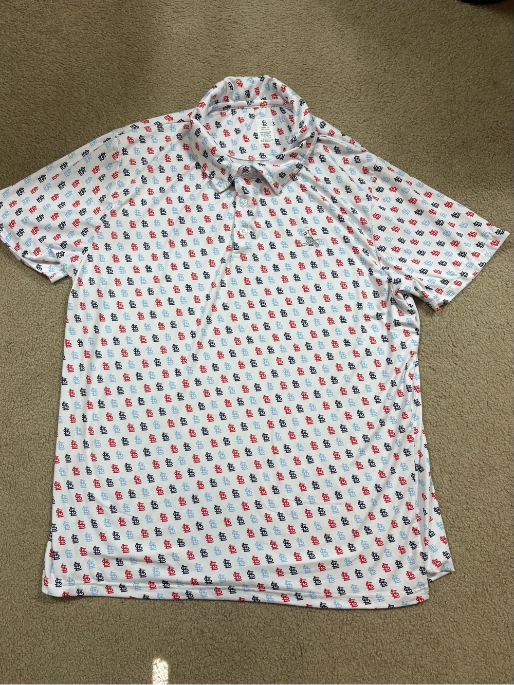 Men's St. Louis Cardinals baseball White Short-Sleeve Polo with Red & Blue Print